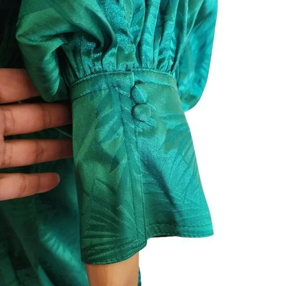 City Chic Polyester Amalia Dress XXL 24 Greenstone Palm Print V-Neck Long Sleeve - Picture 15 of 16